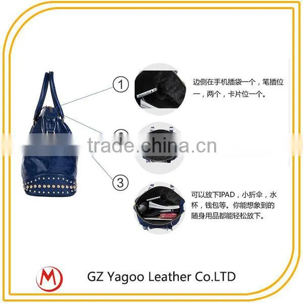 HIGH quality women leather tote rivet bag guangzhou handbag factory