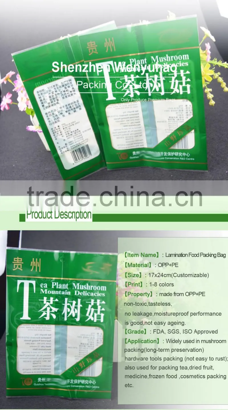 composite back seal header plastic bag with clear window and printing for mushroom packing