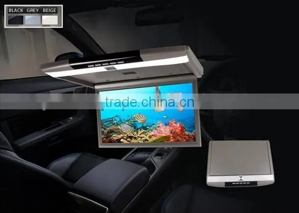 15 Inch Super Slim High Resolution Car Flip Down Roof Mount Overhead Monitor With Ir fm usb sd hdmi tv 1080p