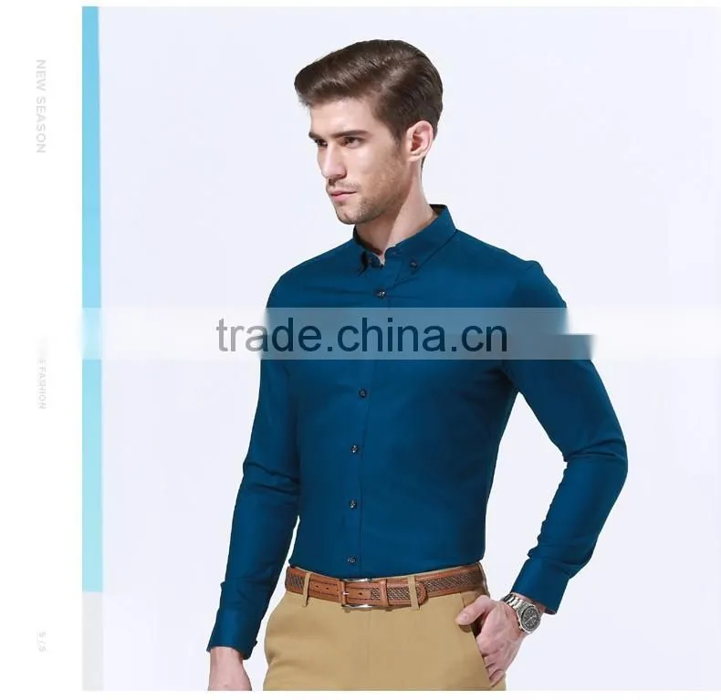 In the spring of the new Men's business casual classic pure color long sleeve shirts