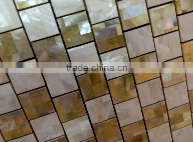brick pattern Chinese river shell mix gold lip mother of pearl mosaic tile suppplied on magnesium with joints