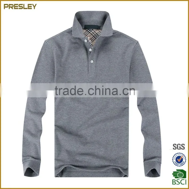 high quality gray long sleeve slim polo t-shirt