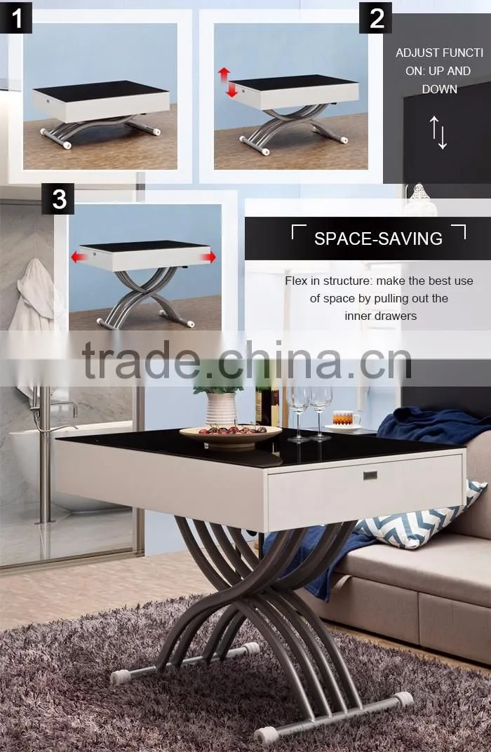 Lift Metal Glass Coffee Table Transformer Mechanism