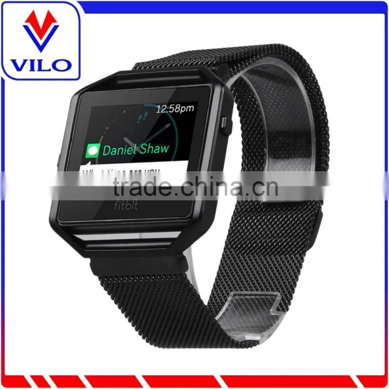 Metal Frame Housing with Magnet Lock Milanese Loop Stainless Steel Bracelet Strap Band for Fitbit Blaze Smart Fitness Watch