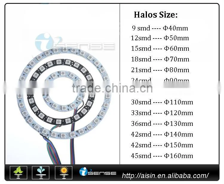 For prius head light RGB/ COB 60 40 50 mm 5050smd angle eyes halo rings halo kits