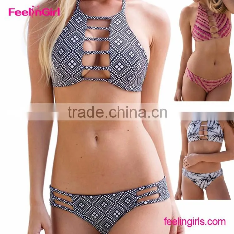 High Neck Tankini Swimsuits Vintage Cut out Two Piece Bikini Set pin up swimwear