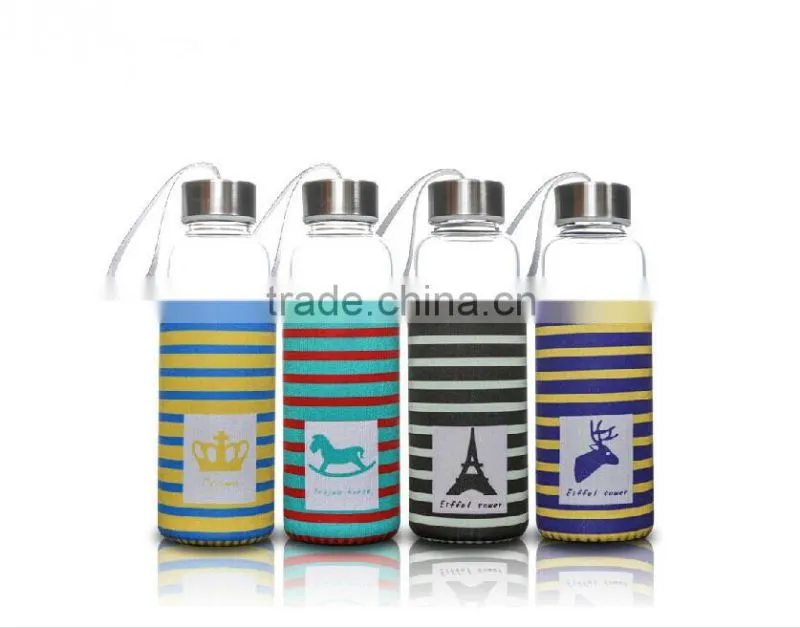 Manufactoring hot sale water glass bottle wholesale glass bottle with silicon