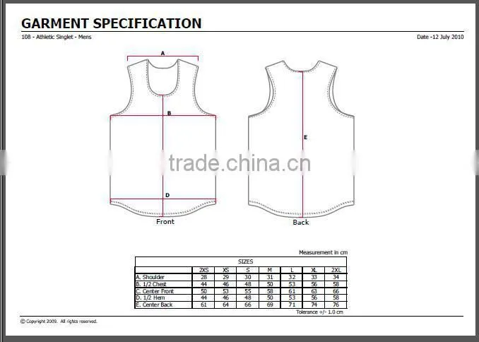 Full dye sublimation custom training singlet