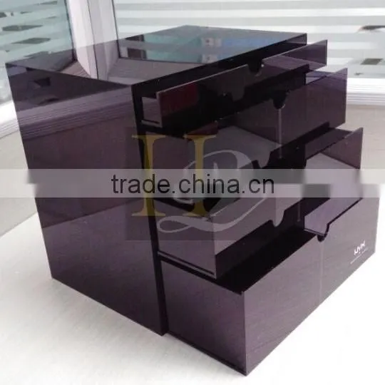 Top quality best price silk print logo black acrylic make up organizer with 4 drawers