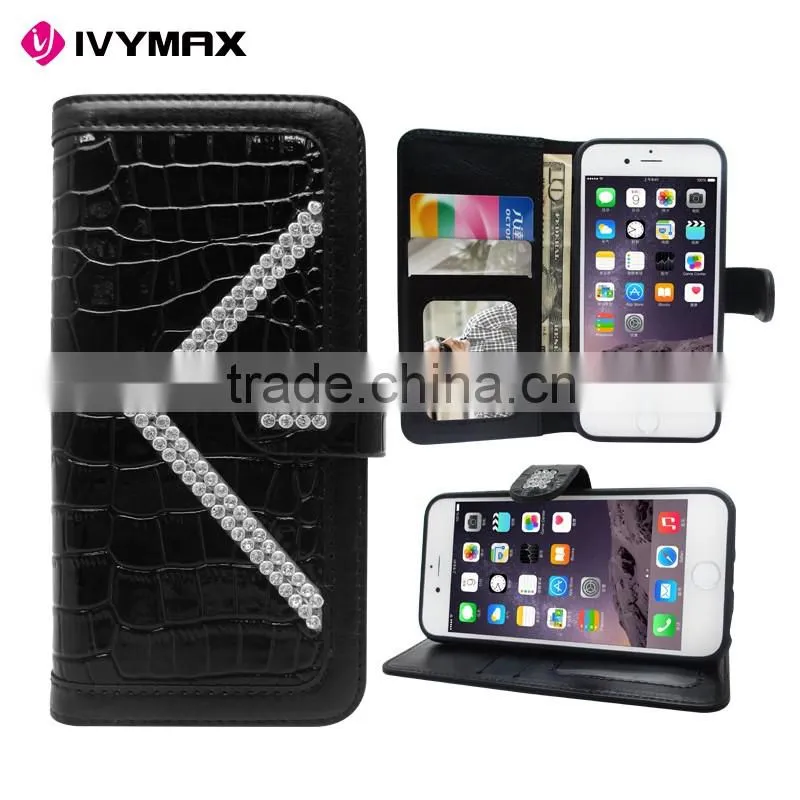 High Quality Luxury Crocodile Bling PU Leather Wallet Flip Pouch Cover Case Alligator Sparkle Wallet Case for Iphone 6