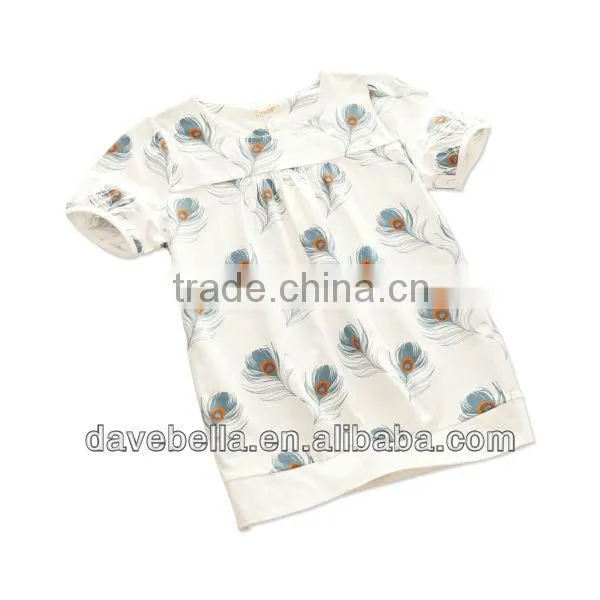 dave bella summer 100% cotton feather printed family wear for mother ladies T-shirt DB256