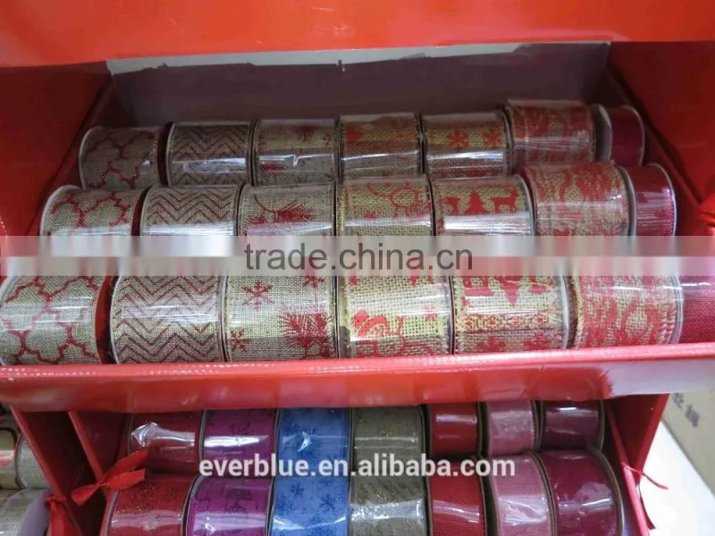 2" Christmas Celebrate It Printed Jute Ribbon For DIY Bow