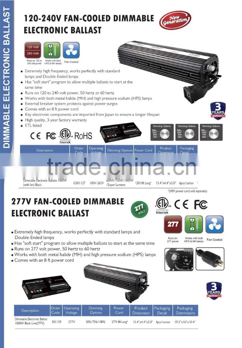 China Top 3 Manufacturer Electronic Ballast/grow lights 1000w for wholesales
