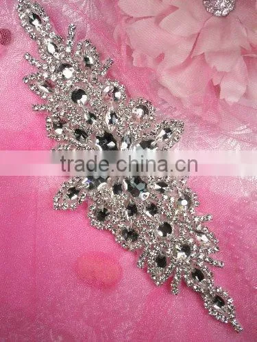 Bridal beaded rhinestone appliques to sew for wedding dresses and iron on rhinestones appliques wholesale