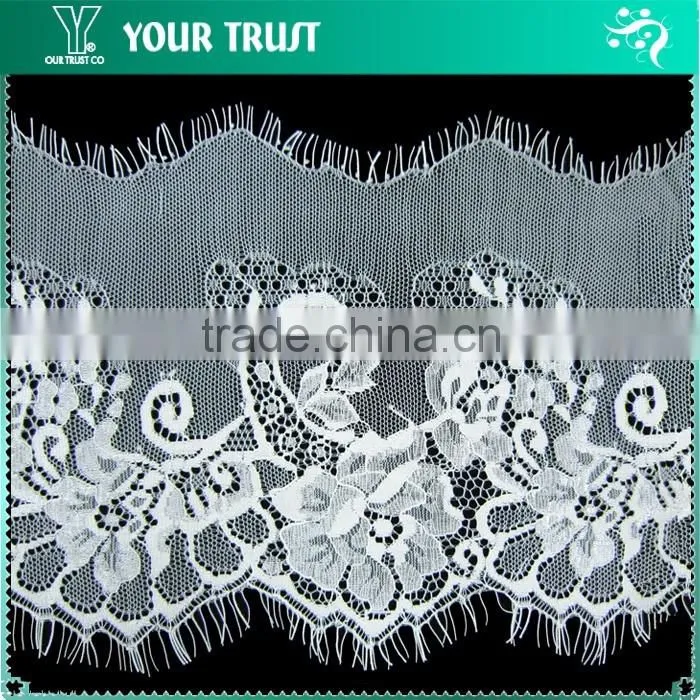 Width 13.3 Centimeter White Chantilly Eyelash Woven Swiss Trim French Lace