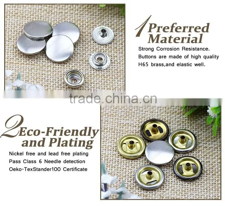 Different Metallic Colors Fastener and High Quality Ring Metallic Button for Jacket