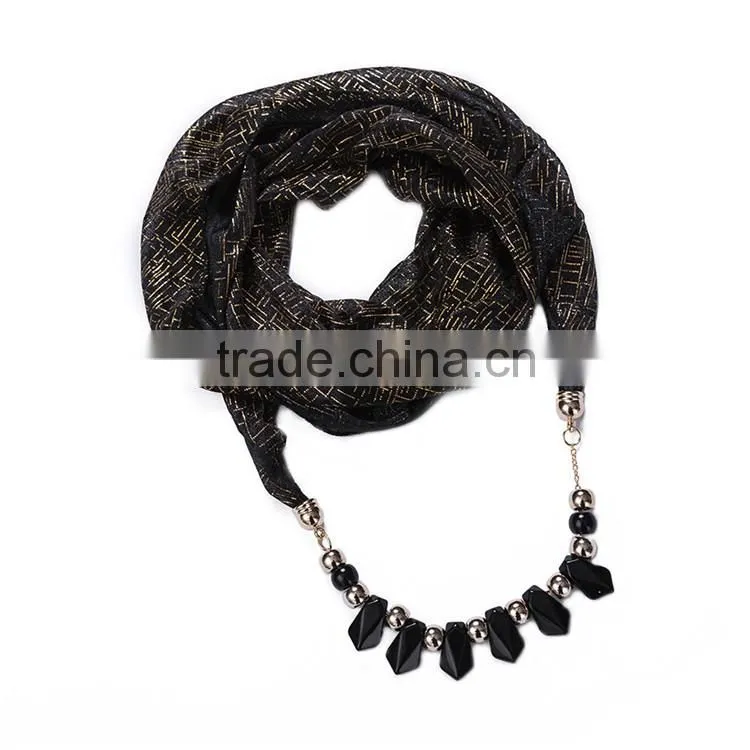 Chiffon scarf with large Acrylic beads chain for women