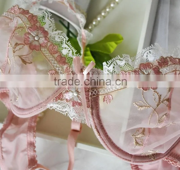 European style eyelash lace unlined bra and panty(FPY308)