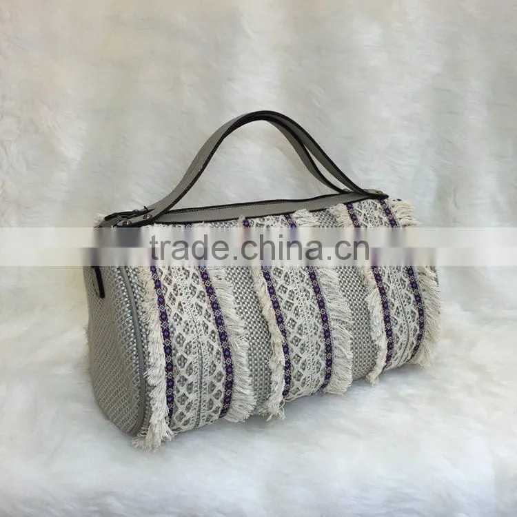 unique Draw-string ladies dinner party PU handbag with weaving material