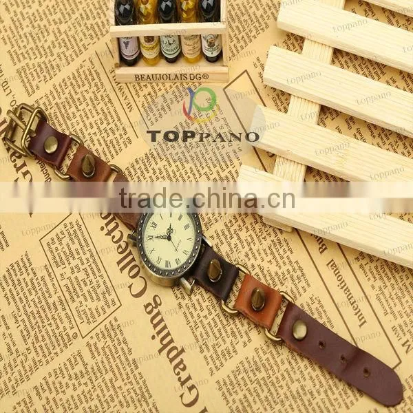 most popular alloy jewelry vintage style teen cow genuine leather bracelet vintage watch bracelet