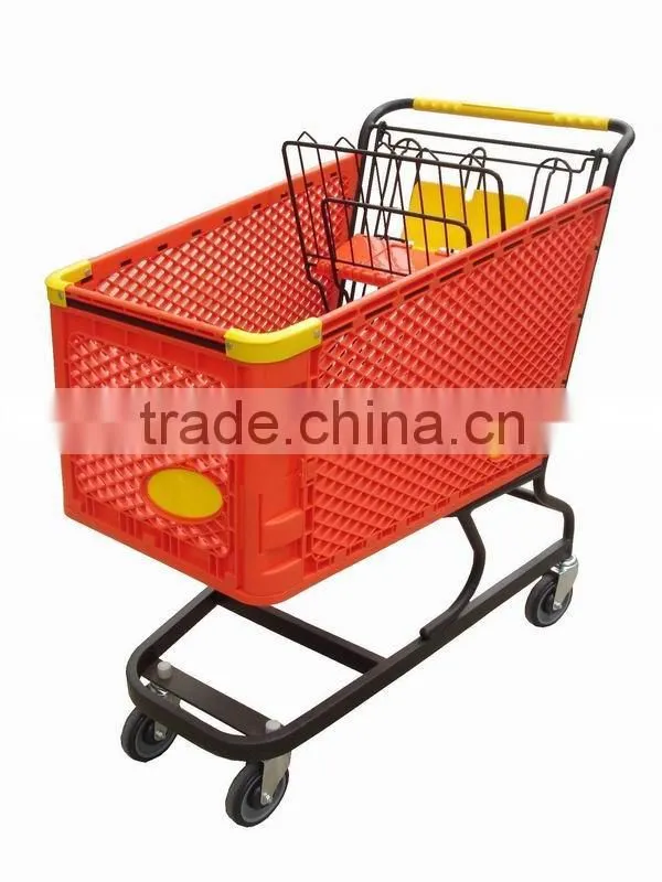 metal supermarket 180L Flat-pin plastic Shopping Cart trolley