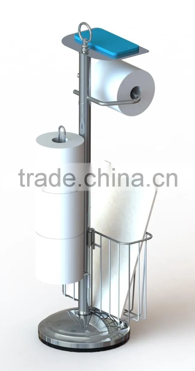 Tension pole caddy and toilet paper holder