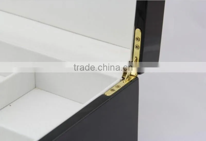 Customized Handmade black wooden jewelry box with compartment and hooks