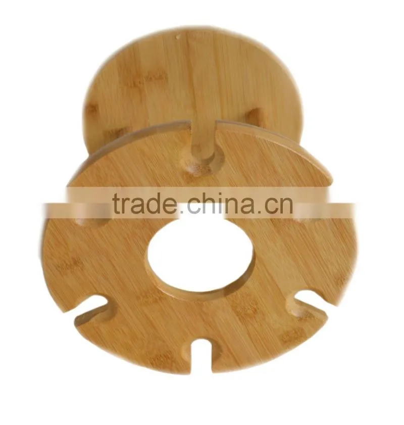 Bamboo six hole red wine glass holder detachable rack for 6 cup and wine