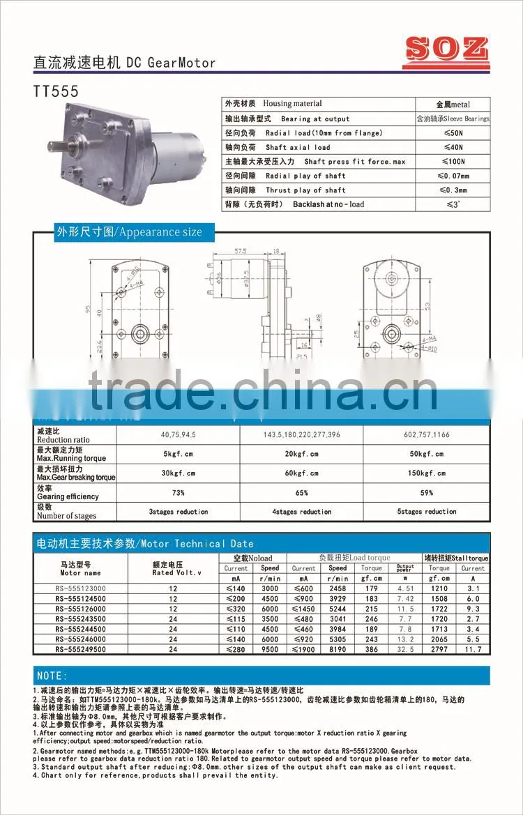 12V/24V TTM555 DC Micro geared motor