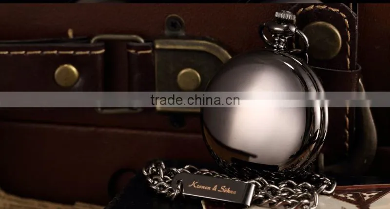 KS Antique Black Skeleton Dial Analog Hand Wind Men FOB Mechanical Pocket Watch