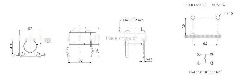 4 pin tactile switch TS-1102,smt/smd tactile switch