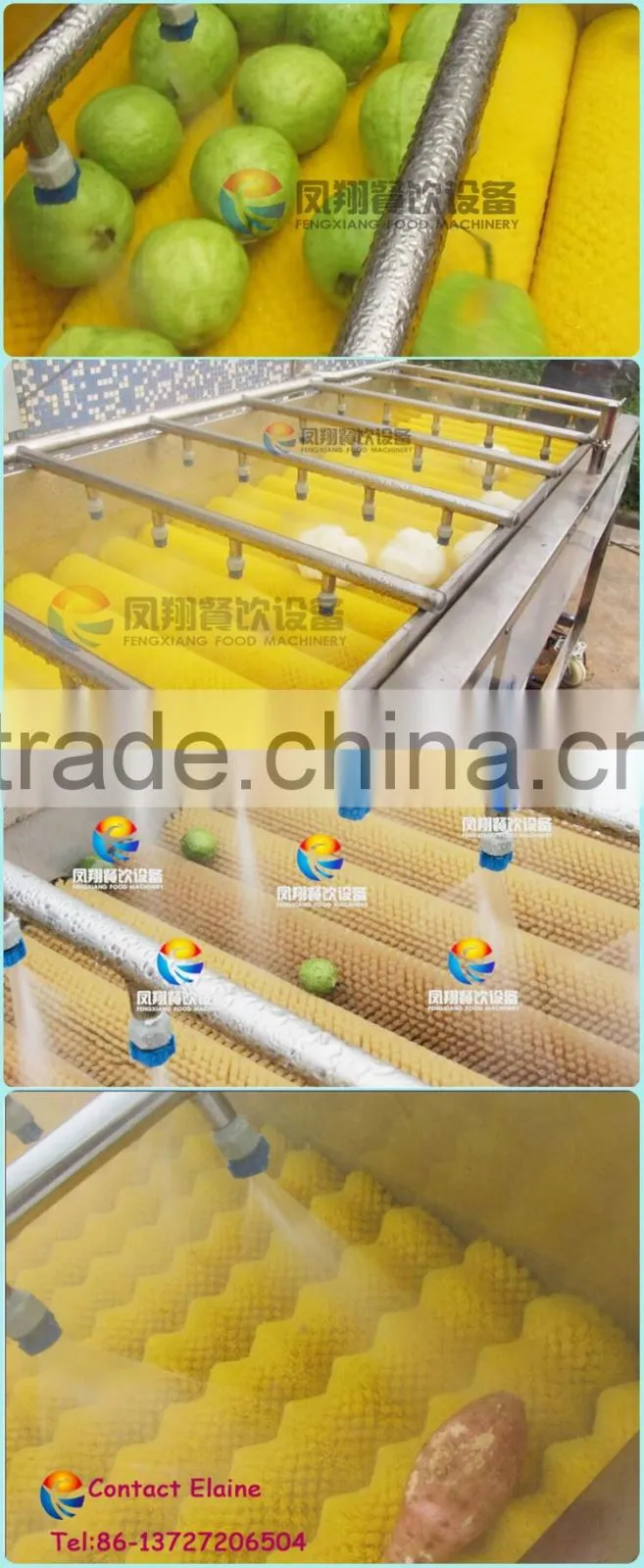 Industrial Watermelon/Orange/Apple Washing Machine with roller brushes