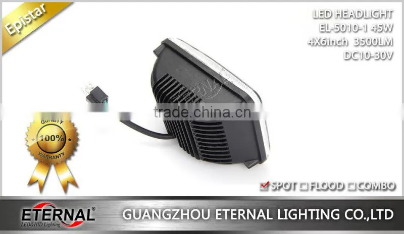 universal 4x6in 45W high power sealed dual beam 4x4 truck trailer vehicles high power driving led headlight clear headlamp