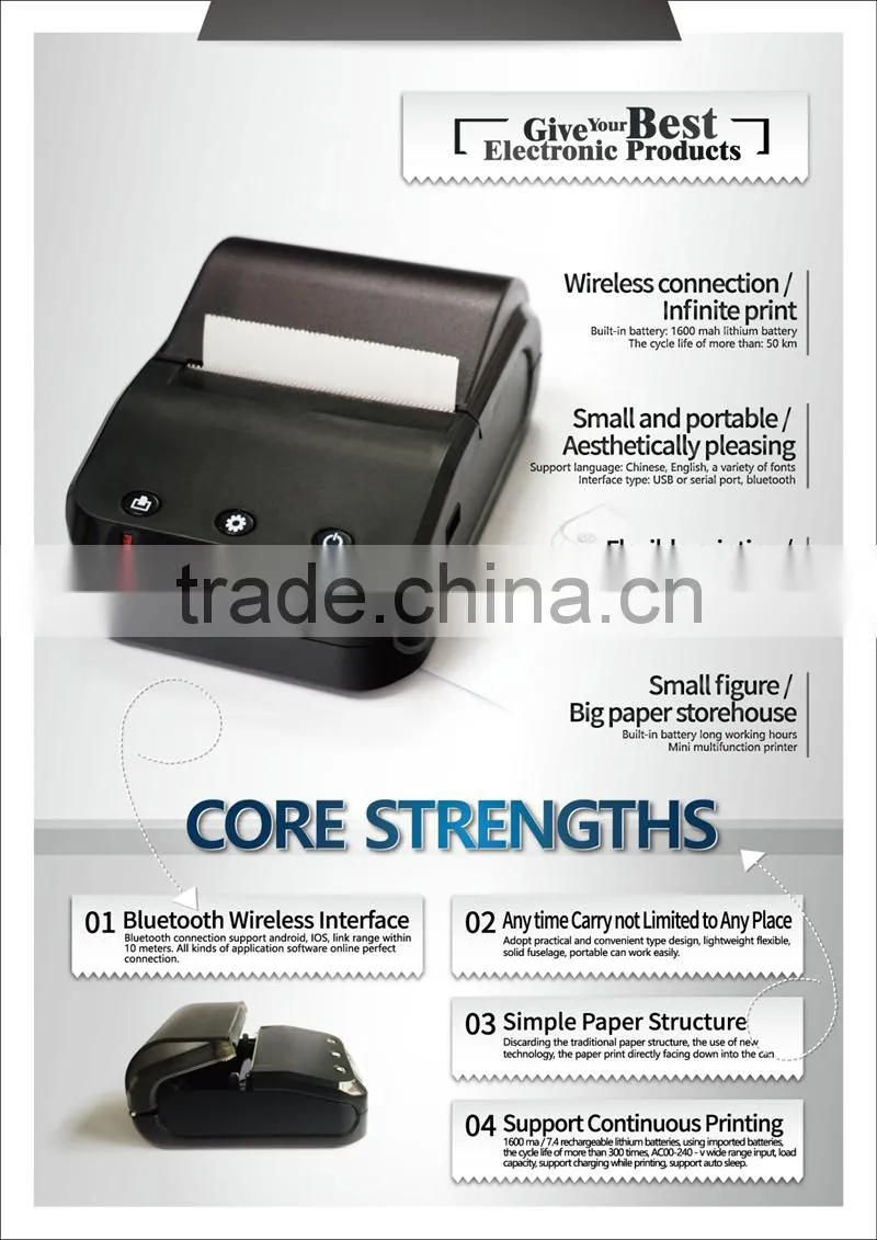 Battery Powered Thermal Bluetooth Mini Portable POS Printer