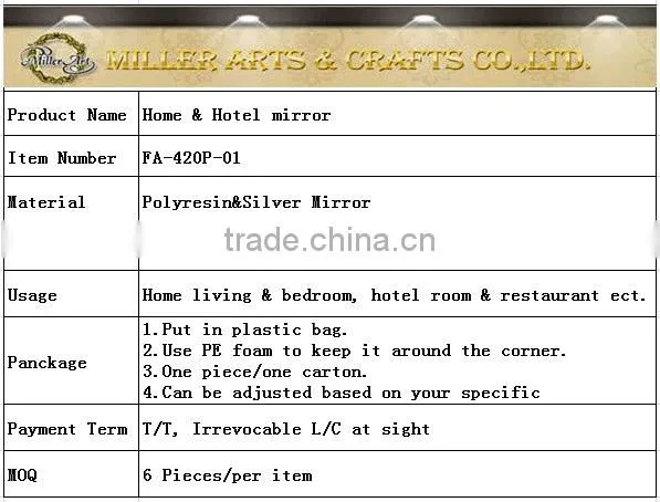 Foshan factory polyresin framed mirror FA-420P-02