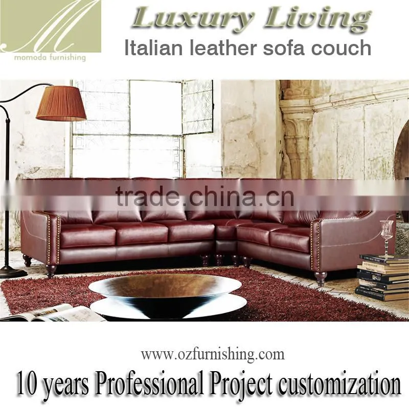 luxury neo classic burgundy genuine cow leather antique American style salon sectional chesterfield sofa set retro furniture