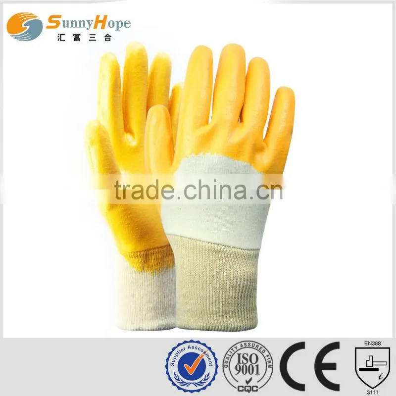 Sunnyhope 3/4 coated interlock lined yellow nitrile oil work gloves