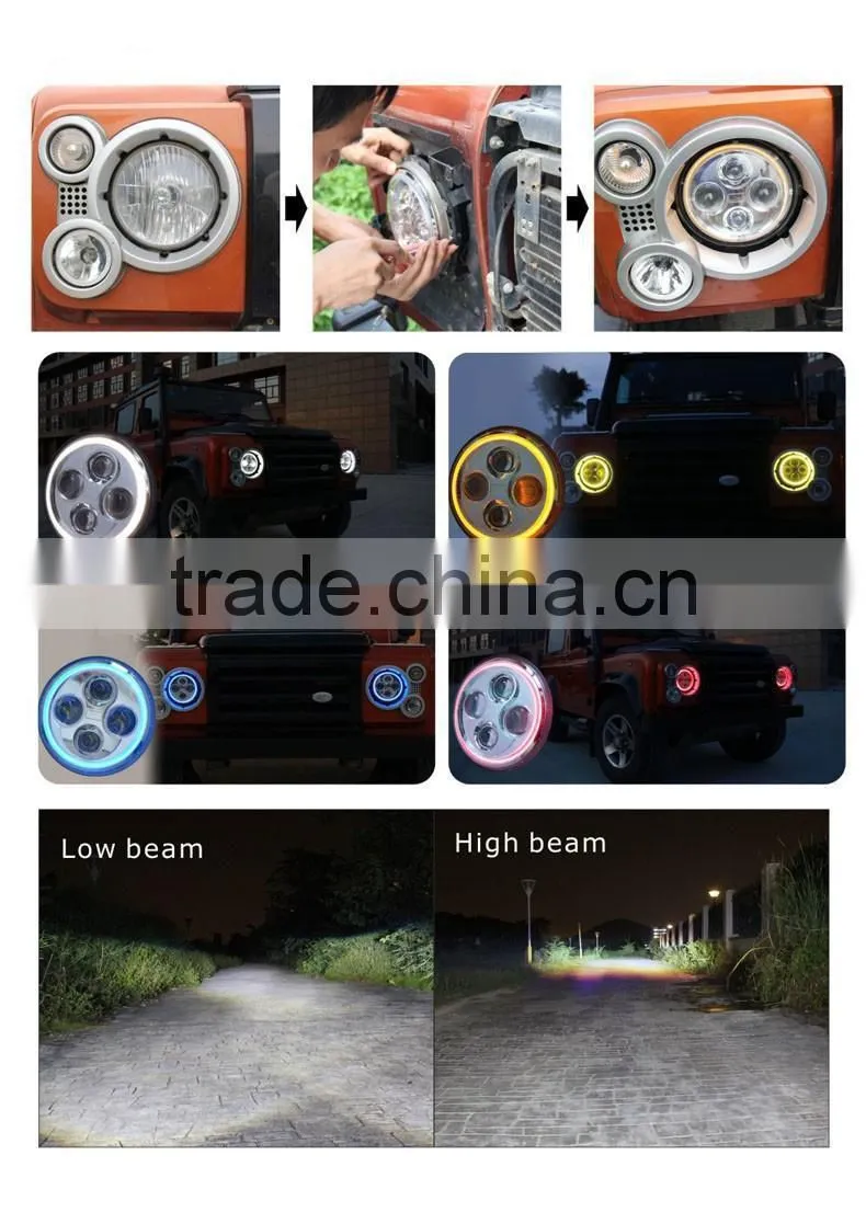 7inch led round angel eyes head lights high/low beam motorcycle led head light