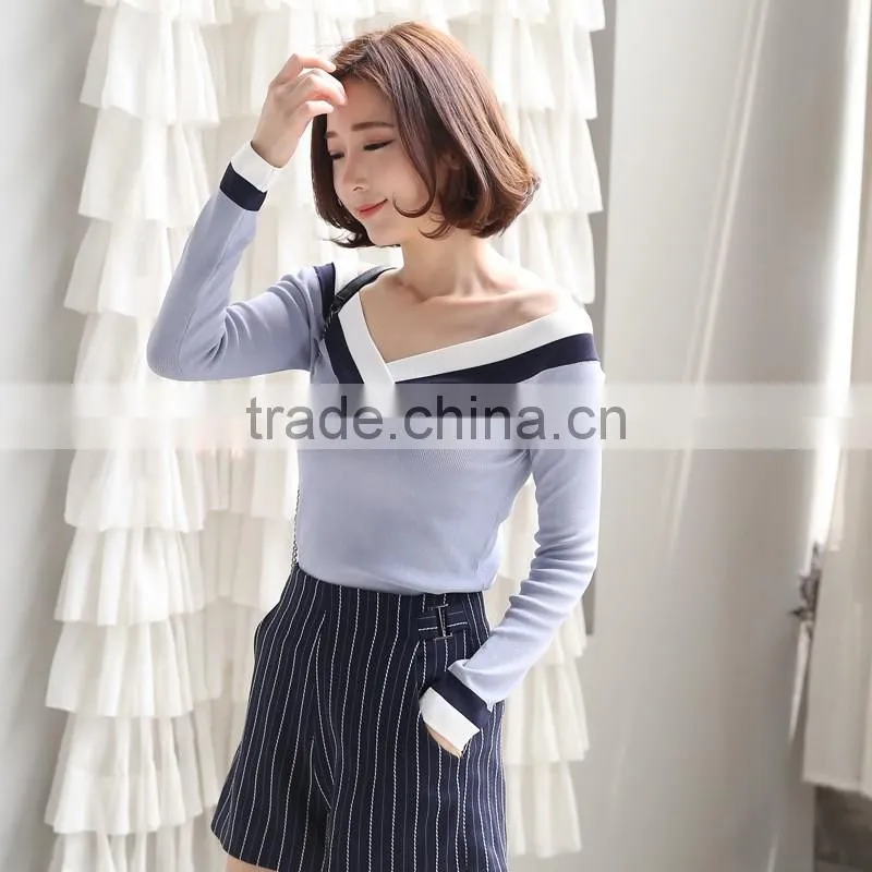 2017 fashion woman sweater V-neck loose pullover sweater cheap woman sweater