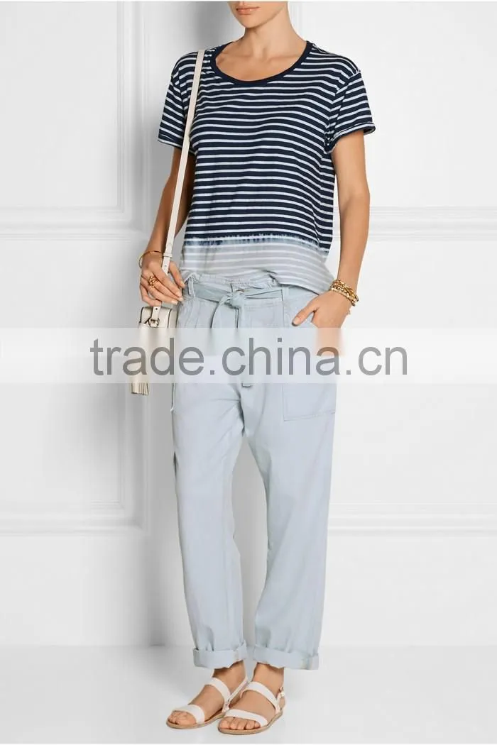 The Freshman dip-dyed light-blue and white wholesale striped t-shirt