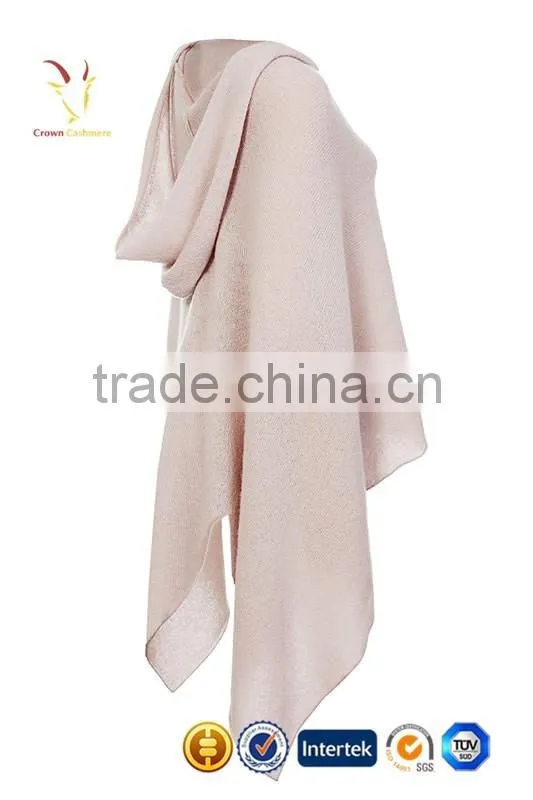 Pink Hooded Cashmere Knitted Shawl Poncho 2016