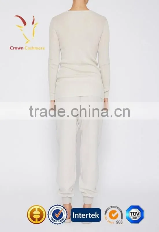 White Women Round Neck Cashmere Pullover Sweater