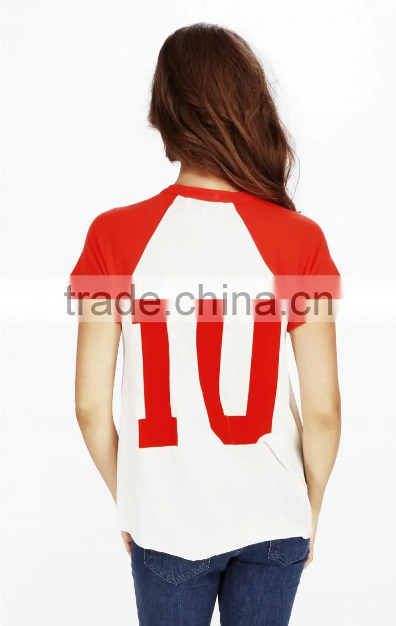 White t shirt woman fashion with red sleeve