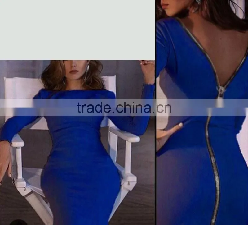 2017slim back Zipper sexy pencil tight long sleeve club dress for lady