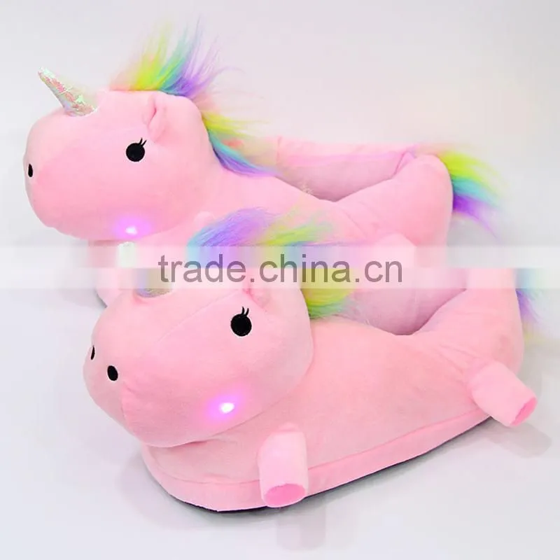 Cute Designs Unicorn Anime Luminous Pink Plush Slipper 28CM