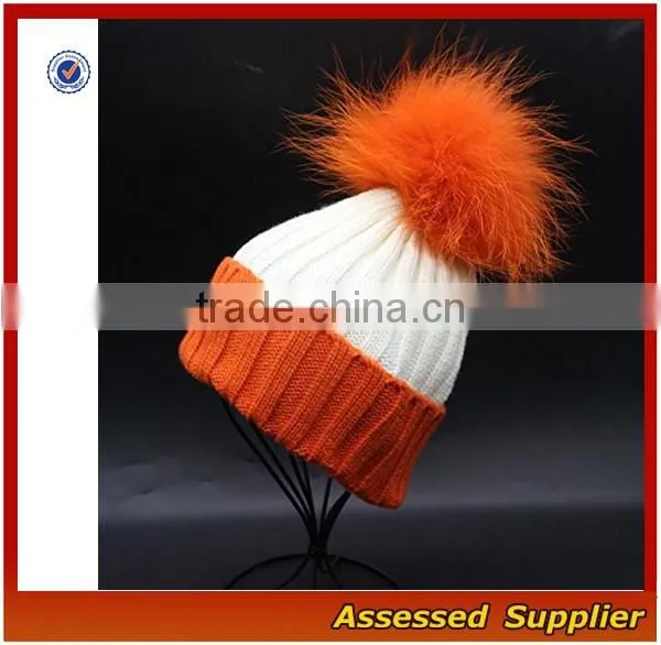 Custom fashion real raccoon fur pom pom hat beanie cap for wholesale free samples-T69-ZT