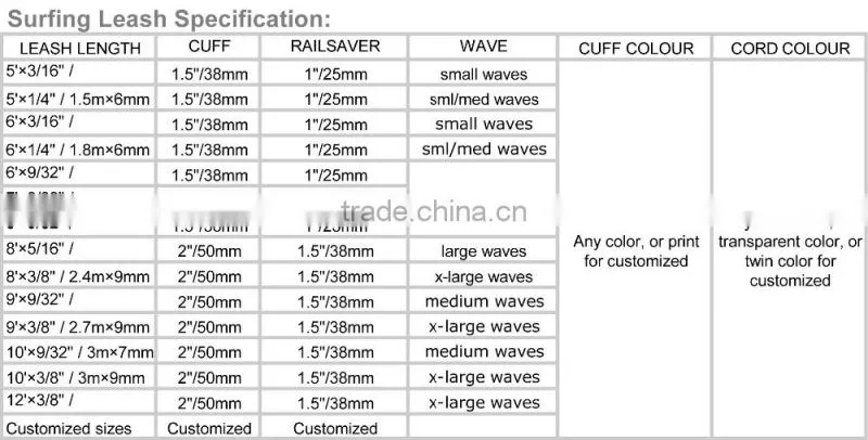 Custom High Durability Surfboard Leash Surf Leash JH32
