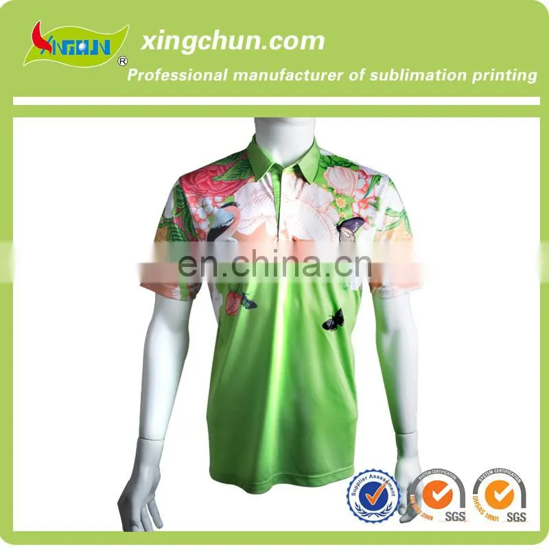 Colorful flowers design high quality polyester dye sublimation printing men's polo tees for promotion