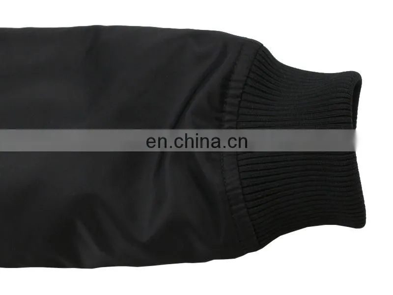 Custom Nylon Plain Black Flight bomber jacket mens with patches