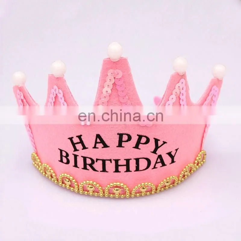 MCH-2317 New wholesale party decoration led flashing happy birthday king princess tiara crown headband hat for kids
